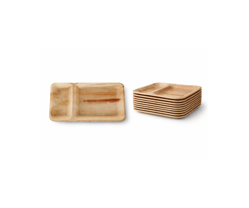 11''x7'' Two Compartment Palm Leaf Plates – Disposable Biodegradable Serving Plates Eco Tabelware