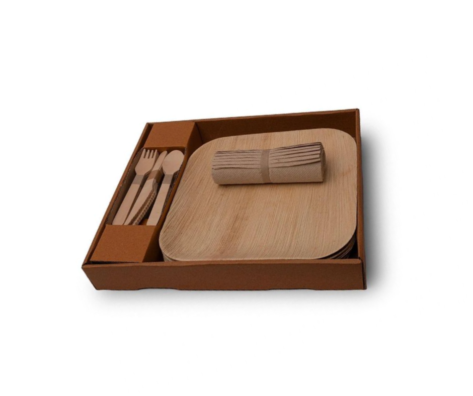 Party Pack (48 pieces) 12 each 10" Square Plate, Napkins and Cutlery Yelai EcoTact
