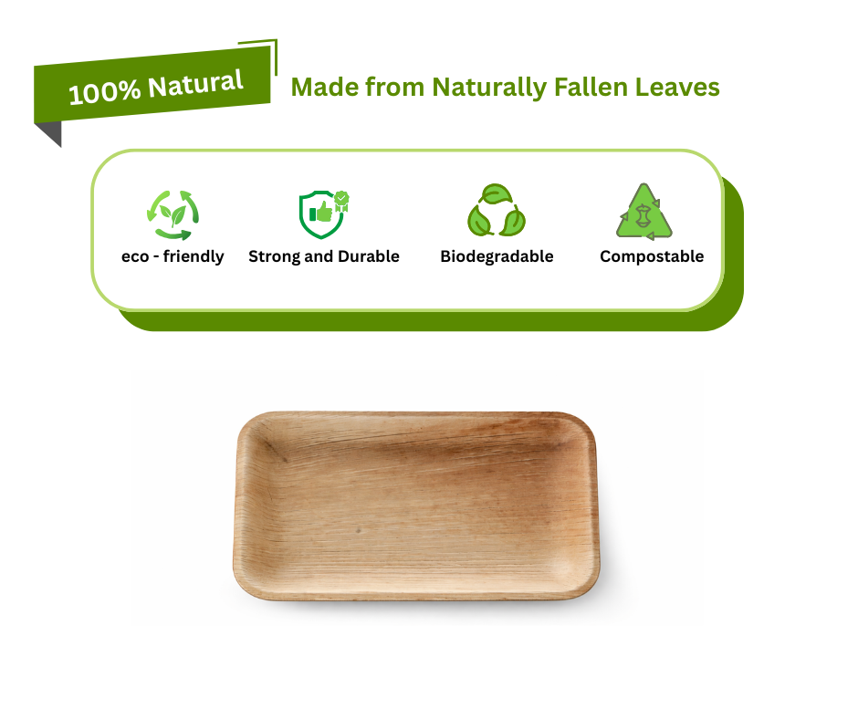10''x6'' Rectangular Palm Leaf Serving Trays Yelai EcoTact