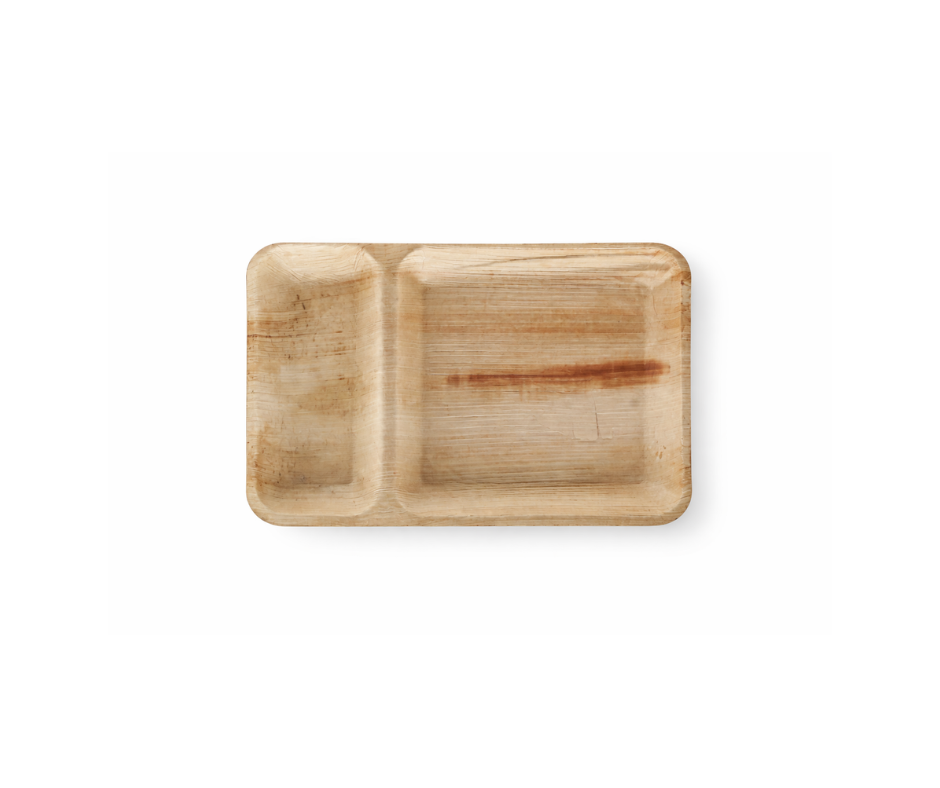11''x7'' Two Compartment Palm Leaf Plates – Disposable Biodegradable Serving Plates Eco Tabelware