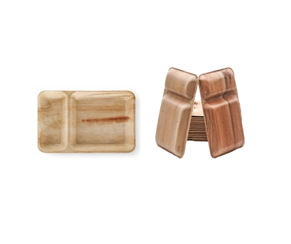 11''x7'' Two Compartment Palm Leaf Plates – Disposable Biodegradable Serving Plates Eco Tabelware