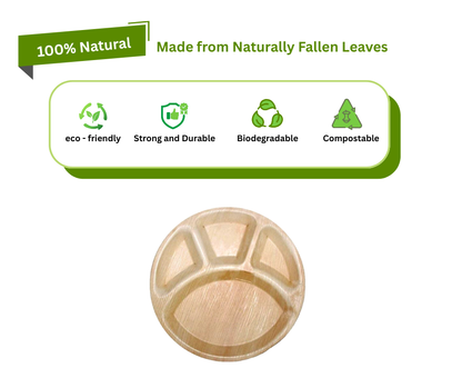 12″ (30 cm) 4 Compartment Palm Leaf Plates – Compostable Yelai EcoTact