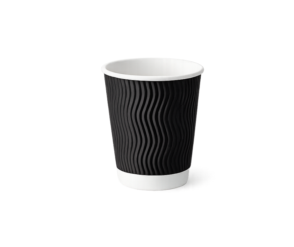 12oz Black Ripple Coffee Cups – Insulated Disposable Paper Cups Yelai EcoTact