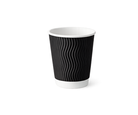 12oz Black Ripple Coffee Cups – Insulated Disposable Paper Cups Yelai EcoTact