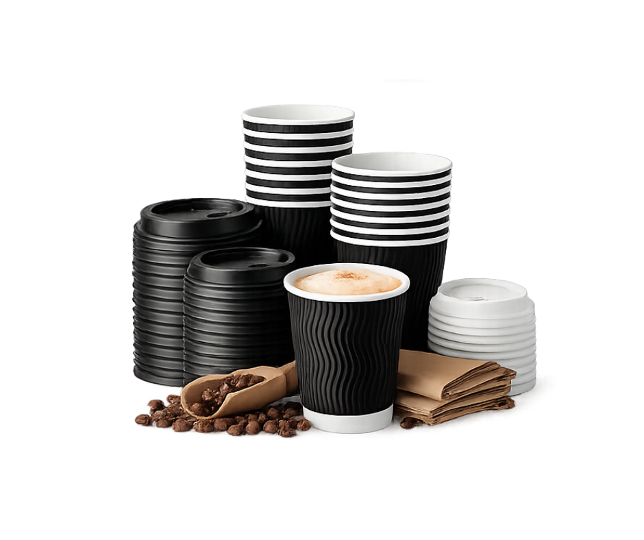 8oz Black Ripple Paper Cups (225ml) – Insulated Disposable Coffee Cups Yelai EcoTact