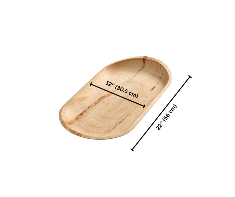 22" x 12" Oval Extra Large Disposable Palm Leaf Wooden Platter Tray Yelai EcoTact