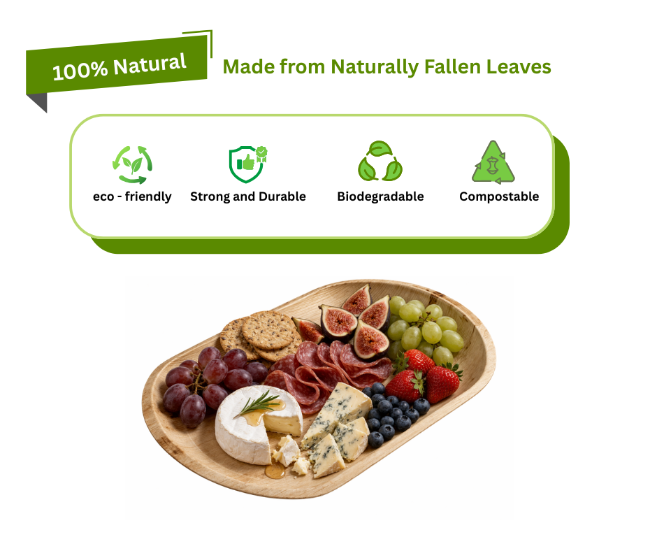 22" x 12" Oval Extra Large Disposable Palm Leaf Wooden Platter Tray Yelai EcoTact