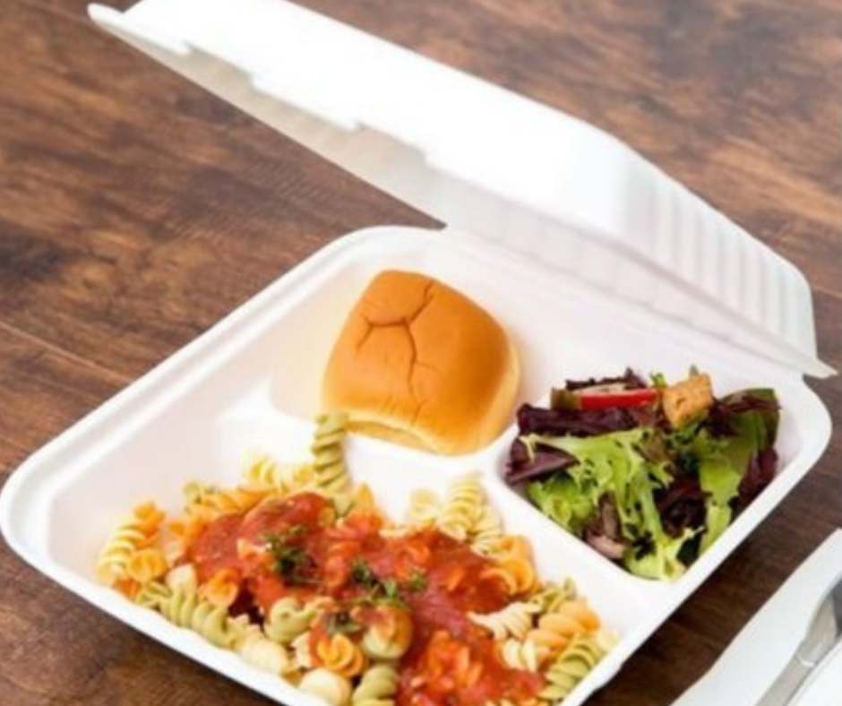 9 x 9" - Bagasse Meal Box 3 Compartment Yelai EcoTact