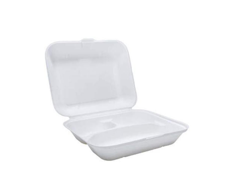 9 x 9" - Bagasse Meal Box 3 Compartment Yelai EcoTact