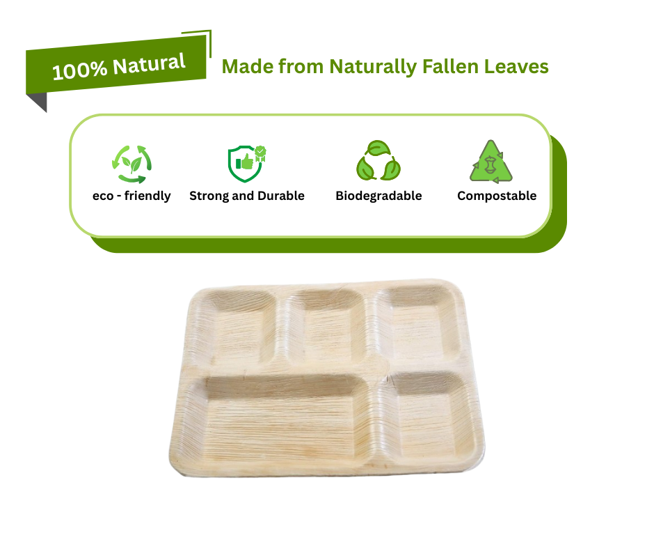 5-Compartment Palm Leaf Plates | Natural, Biodegradable & Sturdy Yelai EcoTact