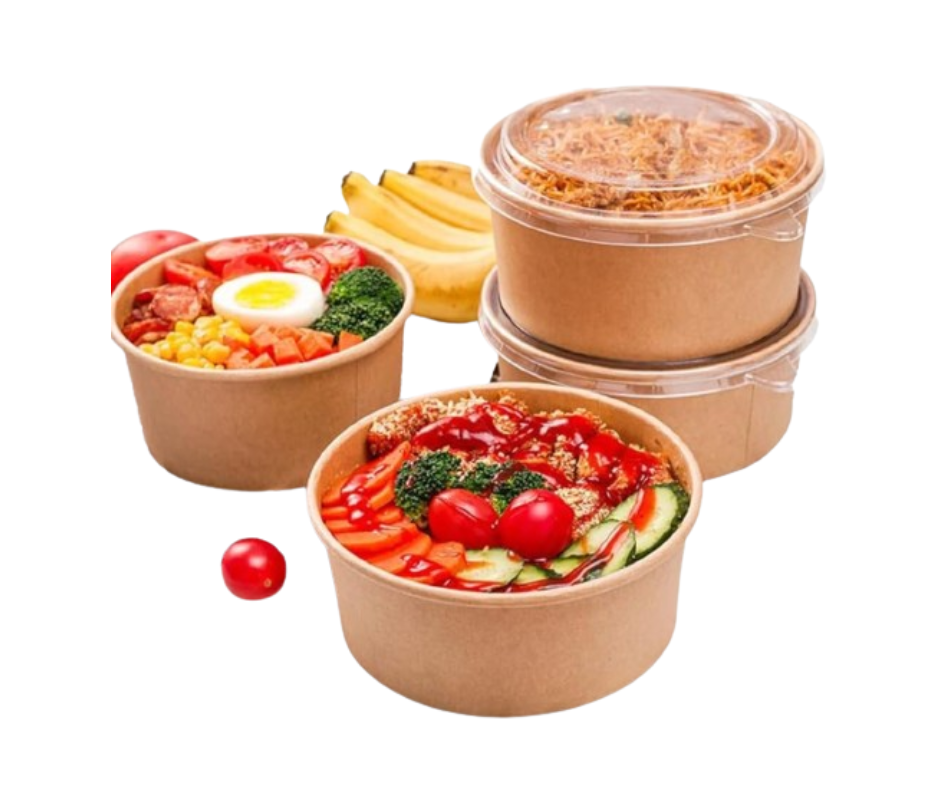 Kraft Food Bowl Clear PP Lid Fits - 500/750/1000ml Yelai EcoTact
