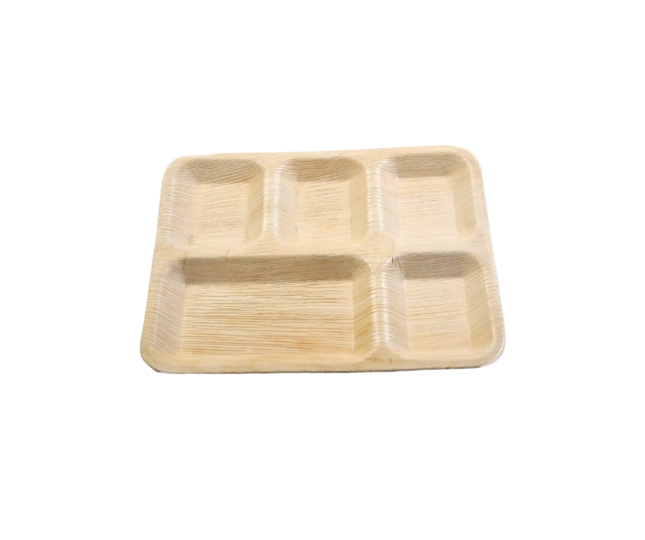 5-Compartment Palm Leaf Plates | Natural, Biodegradable & Sturdy Yelai EcoTact