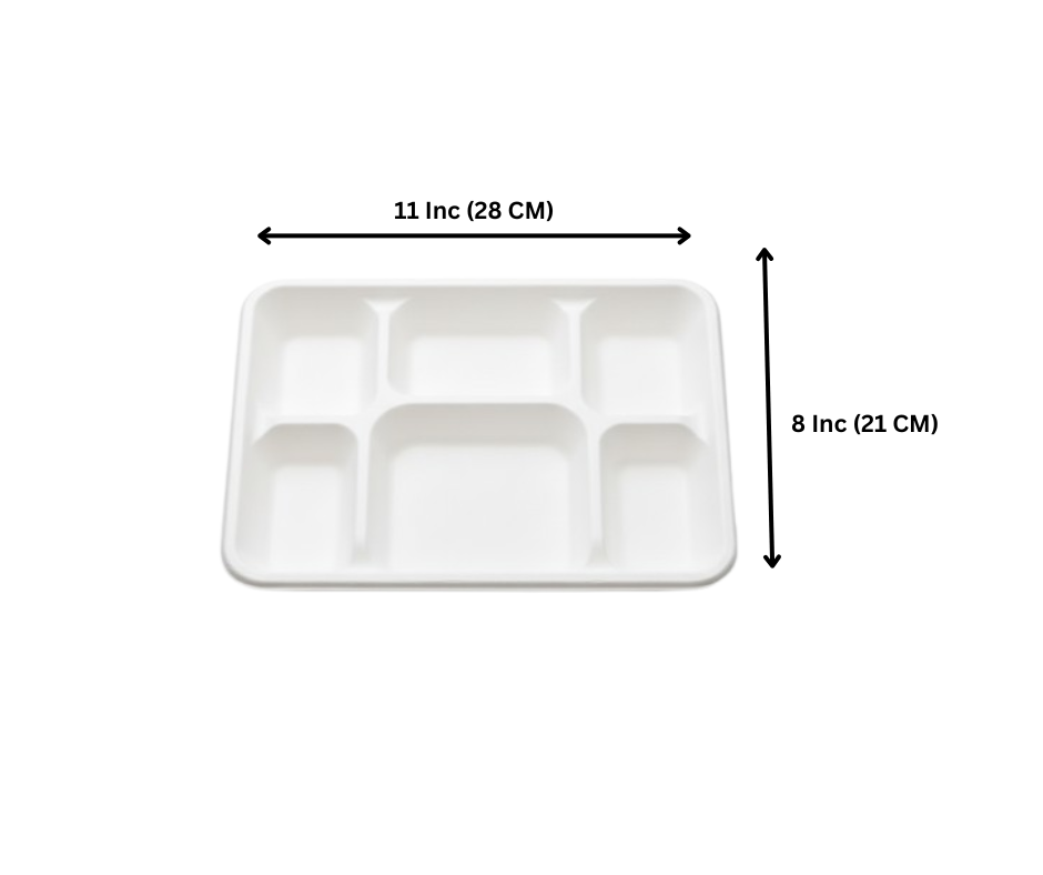 Large 6 Compartment Deep Bagasse Plates | Disposable Compostable Food Trays Eco Tabelware