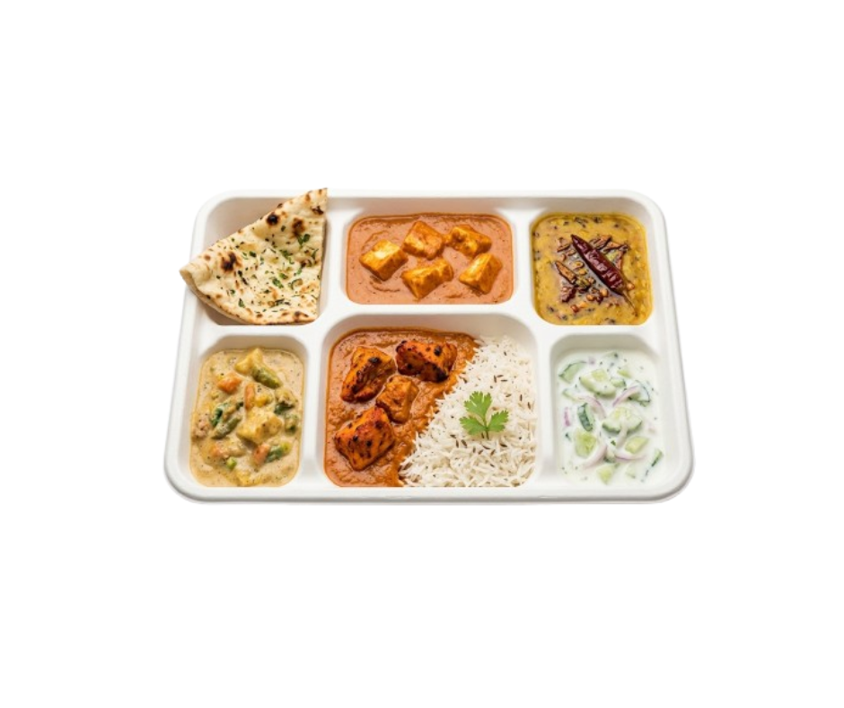 Large 6 Compartment Deep Bagasse Plates | Disposable Compostable Food Trays Eco Tabelware