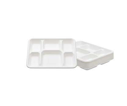 Large 6 Compartment Deep Bagasse Plates | Disposable Compostable Food Trays Eco Tabelware