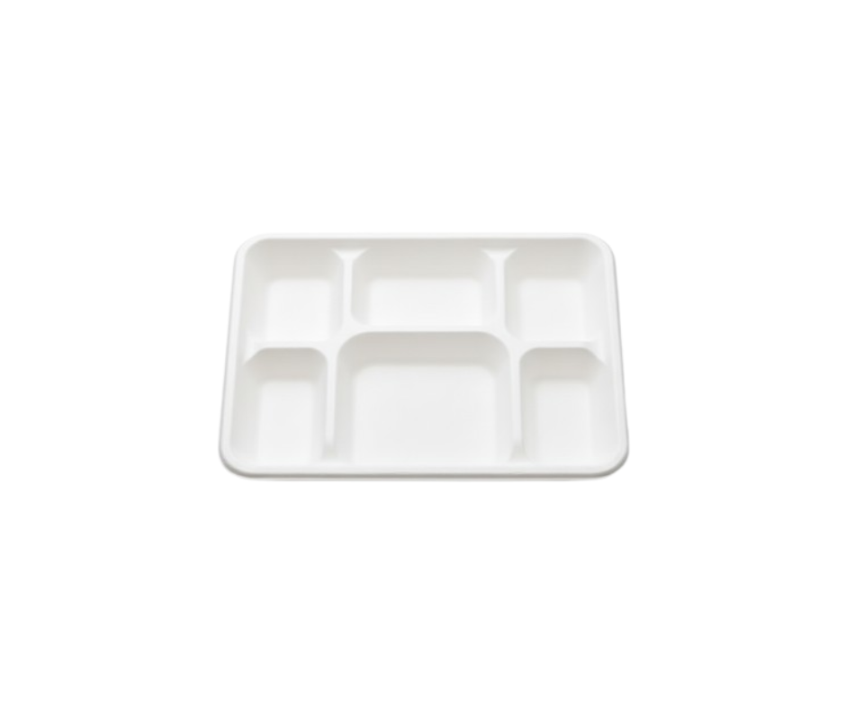 Large 6 Compartment Deep Bagasse Plates | Disposable Compostable Food Trays Eco Tabelware
