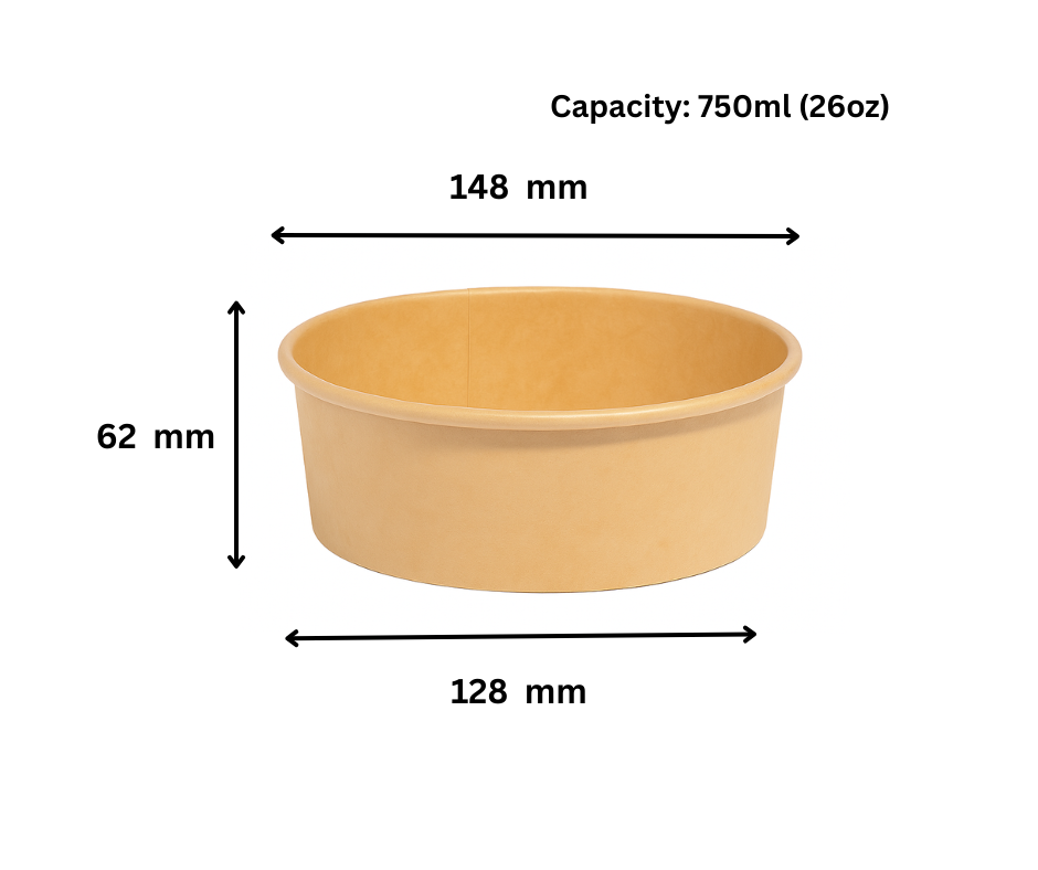 750ml (26oz) Round Kraft Paper Bowls Yelai EcoTact