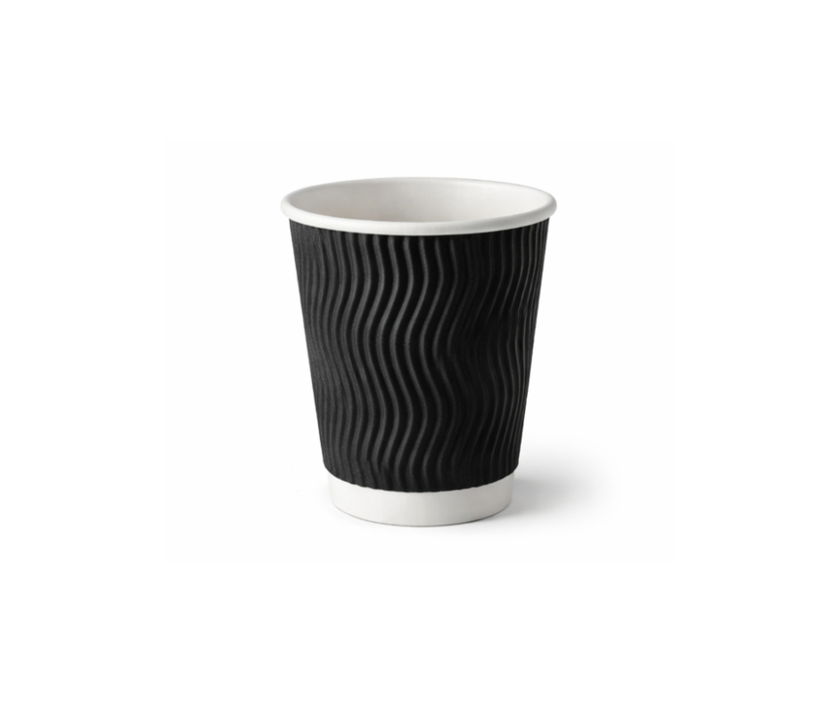 8oz Black Ripple Paper Cups (225ml) – Insulated Disposable Coffee Cups Yelai EcoTact