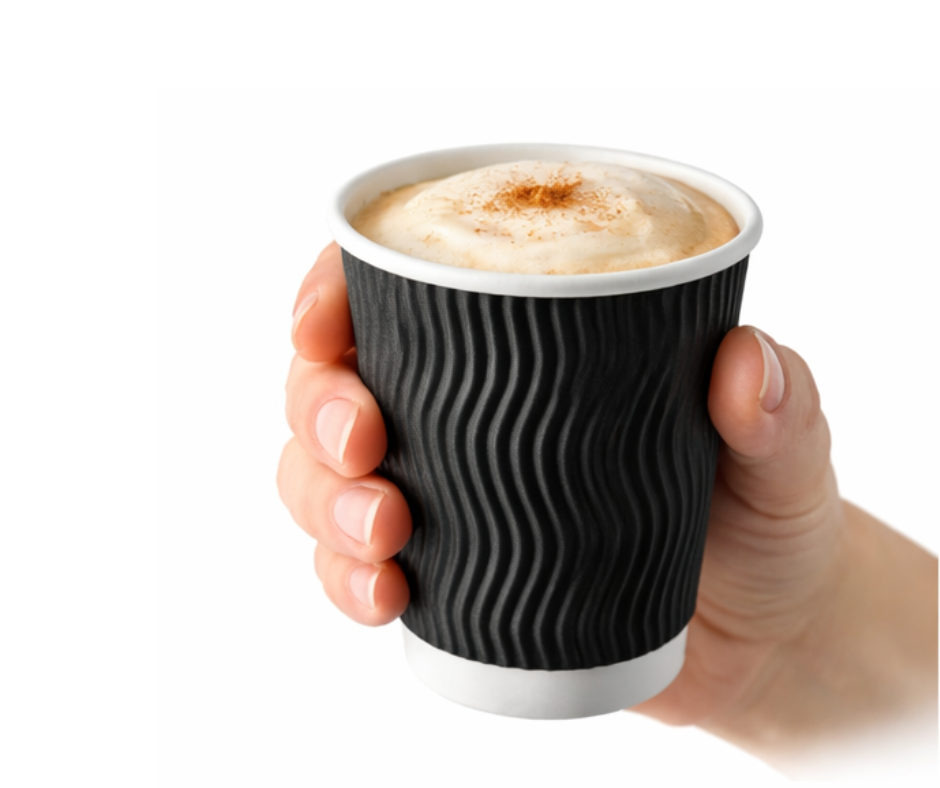 8oz Black Ripple Paper Cups (225ml) – Insulated Disposable Coffee Cups Yelai EcoTact