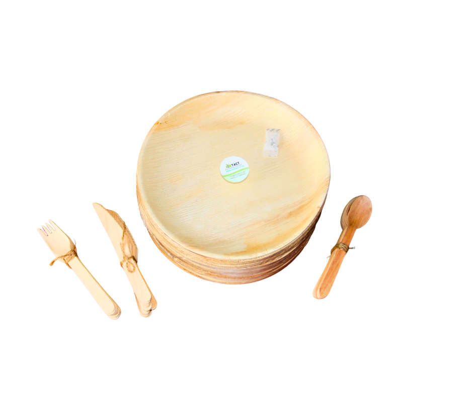 Palm Leaf Party Pack Round Plates and Cutlery Eco Tableware