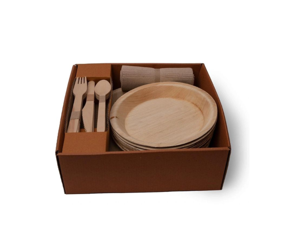 Party Pack (56 pieces) 8 each 10" Round Plates, 8" Plates, Napkins and Cutlery Yelai EcoTact