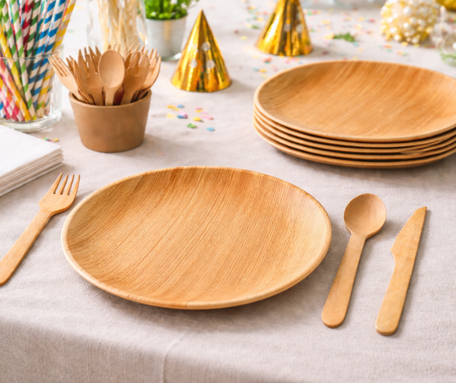 Palm Leaf Party Pack Round Plates and Cutlery 