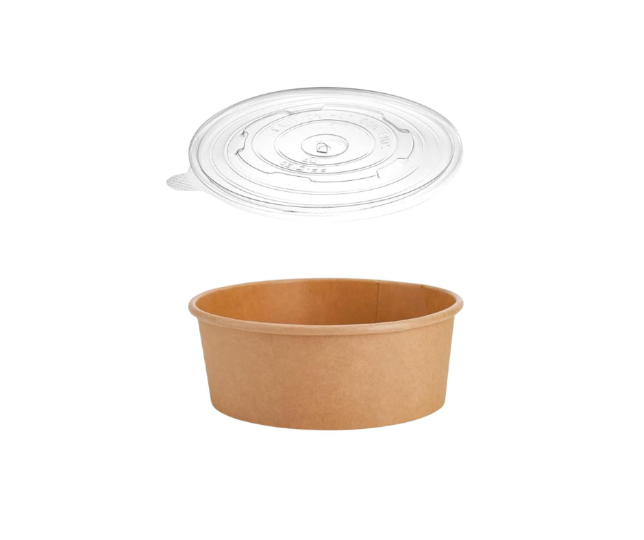 Kraft Food Bowl Clear PP Lid Fits - 500/750/1000ml Yelai EcoTact