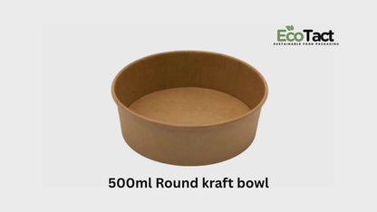 500ml round Kraft paper bowl, disposable and eco-friendly, takeaway food container